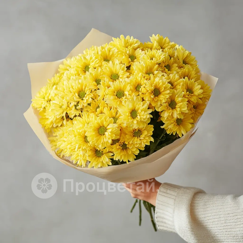Монобукет из желтых кустовых хризантем
