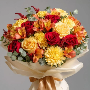 Букет с хризантемами «Огни сентября»
