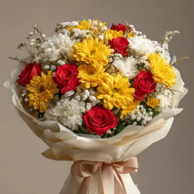 Букет с хризантемами «Осенний луч»