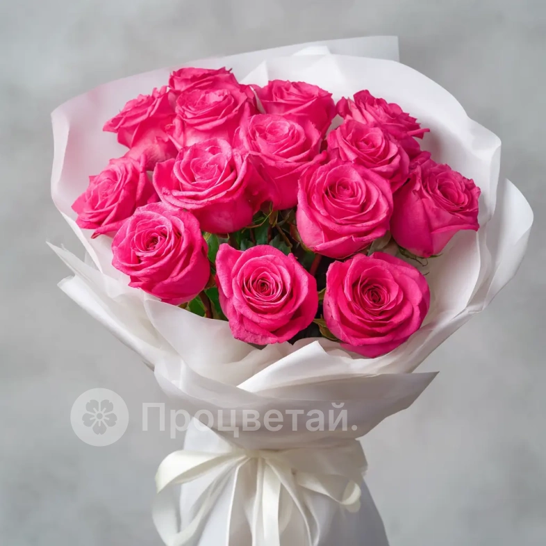 15 розовых роз 50 см