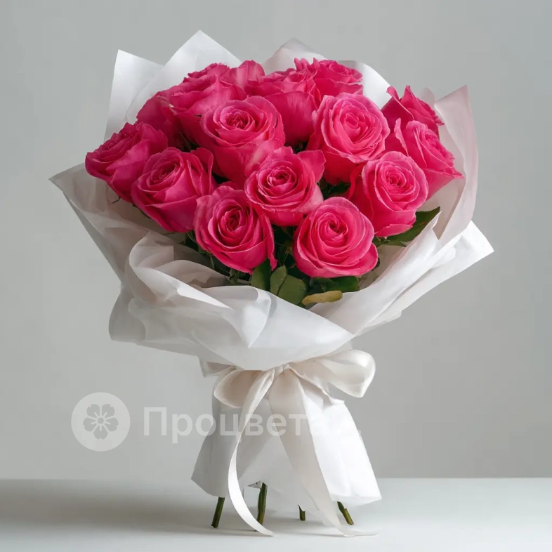 15 розовых роз 50 см